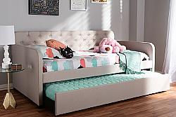 BAXTON STUDIO CAMELIA 81 7/8 INCH MODERN AND CONTEMPORARY FABRIC UPHOLSTERED BUTTON-TUFTED TWIN SIZE SOFA DAYBED WITH ROLL-OUT TRUNDLE GUEST BED