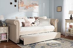 BAXTON STUDIO ASHLEY-DAYBED MABELLE 43 1/2 INCH MODERN AND CONTEMPORARY FABRIC TRUNDLE DAYBED