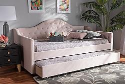 BAXTON STUDIO CF8940-T/T PERRY 82 3/4 INCH MODERN AND CONTEMPORARY VELVET FABRIC UPHOLSTERED AND BUTTON-TUFTED TWIN SIZE DAYBED WITH TRUNDLE
