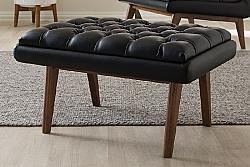 BAXTON STUDIO BBT5273-PINE BLACK-STOOL ANNETHA 27 1/2 INCH MID-CENTURY MODERN FAUX LEATHER UPHOLSTERED WOOD OTTOMAN - BLACK AND WALNUT