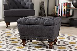 BAXTON STUDIO 217 ANNABELLE 22 INCH MODERN AND CONTEMPORARY FABRIC UPHOLSTERED AND WOOD BUTTON-TUFTED STORAGE OTTOMAN