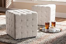 BAXTON STUDIO BBT5127 ELLADIO 14 INCH MODERN AND CONTEMPORARY FABRIC UPHOLSTERED TUFTED CUBE OTTOMAN, SET OF TWO