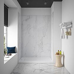 OVE DECORS 15SAP-ARRB60-CRRWM ARROYO 60 X 32 X 80 INCH SOLID SURFACE ALCOVE SHOWER WALL IN CARRARA