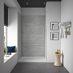 OVE DECORS 15SAP-MISB48-GRYWM MISTY 48 X 32 X 80 INCH SOLID SURFACE ALCOVE SHOWER WALL IN GREY