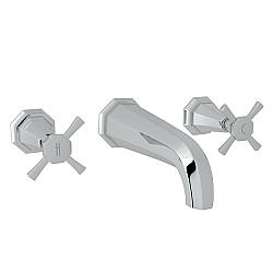 ROHL U.3171X/TO-2 DECO THREE HOLES WALL MOUNT WIDESPREAD BATHROOM FAUCET WITH CROSS HANDLES