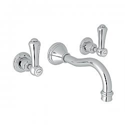 ROHL U.3793LSP/TO-2 GEORGIAN ERA THREE HOLES WALL MOUNT WIDESPREAD BATHROOM FAUCET WITH WHITE PORCELAIN LEVER HANDLE