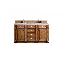 JAMES MARTIN 157-V60D-SBR-3AF BRISTOL 60 INCH DOUBLE VANITY IN SADDLE BROWN WITH 3 CM ARCTIC FALL SOLID SURFACE TOP