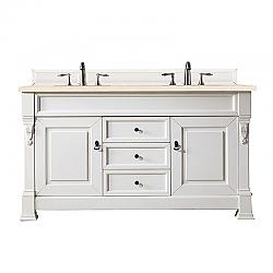 JAMES MARTIN 147-V60D-BW-3EMR BROOKFIELD 60 INCH BRIGHT WHITE DOUBLE VANITY WITH 3 CM ETERNAL MARFIL QUARTZ TOP