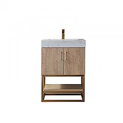 VINNOVA 789024-NO-GW-NM ALISTAIR 24 INCH  SINGLE VANITY IN NORTH AMERICAN OAK WITH WHITE GRAIN STONE COUNTERTOP WITHOUT MIRROR