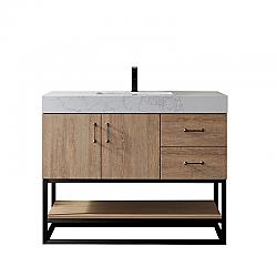 VINNOVA 789042B-NO-GW-NM ALISTAIR 42B INCH  SINGLE VANITY IN NORTH AMERICAN OAK WITH WHITE GRAIN STONE COUNTERTOP WITHOUT MIRROR