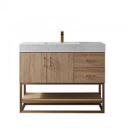 VINNOVA 789042-NO-GW-NM ALISTAIR 42 INCH  SINGLE VANITY IN NORTH AMERICAN OAK WITH WHITE GRAIN STONE COUNTERTOP WITHOUT MIRROR