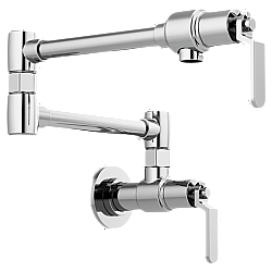 BRIZO 62844LF LITZE 6 1/2 INCH DOUBLE HANDLE WALL MOUNTED POT FILLER KITCHEN FAUCET WITH INDUSTRIAL HANDLE