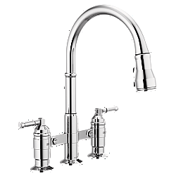 DELTA 2390L-DST BRODERICK 15 7/8 INCH THREE HOLE DECK MOUNT PULL-DOWN BRIDGE KITCHEN FAUCET WITH LEVER HANDLES