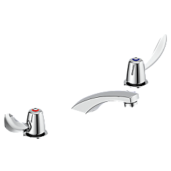 DELTA 23C352 COMMERCIAL 2 7/8 INCH THREE HOLES AND 0.5 GPM WIDESPREAD BATHROOM FAUCET WITH TWO HOODED BLADE HANDLES - CHROME