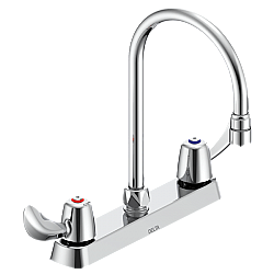 DELTA 26C3922 COMMERCIAL 11 5/8 INCH TWO HOLES DECK MOUNT CERAMIC DISC KITCHEN FAUCET WITH TWO HOODED BLADE HANDLES GOOSENECK SPOUT AND ANTIMICROBIAL - CHROME