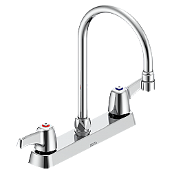 DELTA 26C3953 COMMERCIAL 11 5/8 INCH TWO HOLES HIGH ARC KITCHEN FAUCET WITH 0.5 GPM NON-AERATING OUTLET TWO HOODED LEVER HANDLES - CHROME