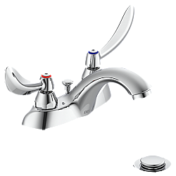 DELTA 21C244 COMMERCIAL 4 5/8 INCH THREE HOLES CENTERSET TWO HANDLES 1.5 GPM BATHROOM FAUCET WITH BLADE HANDLES AND POP-UP ASSEMBLY - CHROME