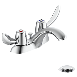 DELTA 21C242 COMMERCIAL 3 3/4 INCH THREE HOLES CENTERSET TWO HANDLES 1.5 GPM BATHROOM FAUCET WITH HOODED BLADE HANDLES AND POP-UP ASSEMBLY - CHROME