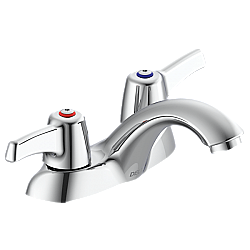 DELTA 21C138 COMMERCIAL 3 5/8 INCH TWO HOLES DOUBLE HANDLES CENTERSET BATHROOM FAUCET WITH SELF-CLOSING BLADE HANDLES AND VANDAL RESISTANT AERATOR - CHROME