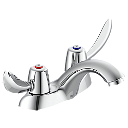 DELTA 21C122 COMMERCIAL 3 3/4 INCH TWO HOLES DOUBLE HANDLES CENTERSET BATHROOM FAUCET WITH HOODED BLADE HANDLES AND ANTIMICROBIAL - CHROME