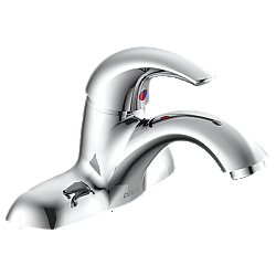 DELTA 22C151 COMMERCIAL 5 1/2 INCH TWO HOLES CENTERSET SINGLE HANDLE 0.5 GPM BATHROOM FAUCET WITH NO POP-UP HOLE LESS POP-UP ASSEMBLY - CHROME