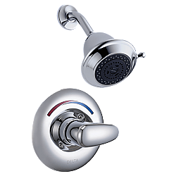 DELTA T13H122 COMMERCIAL 4 3/4 INCH SINGLE HANDLE SHOWER VALVE TRIM WITH 1.75 GPM MULTI FUNCTION SHOWER HEAD AND METAL LEVER HANDLE - CHROME