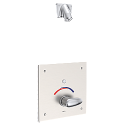 DELTA 860T167 COMMERCIAL PUSH BUTTON HARDWIRE METERING ELECTRONIC SHOWER SYSTEM WITH 10 INCH CONTROL BOX PRESSURE BALANCING MIXING VALVE AND VANDAL RESISTANT SINGLE FUNCTION SHOWER HEAD - CHROME