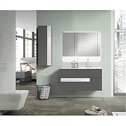 LUCENA BATH 3076-04/WHITE VISION 40 INCH 2 DRAWER VANITY WITH CERAMIC SINK IN GREY WITH WHITE GLASS HANDLE