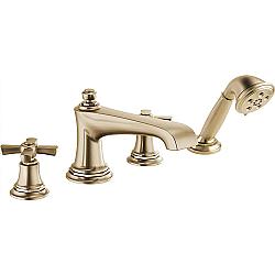 BRIZO T67460-GLLHP ROOK 7 INCH DECK MOUNTED ROMAN TUB FAUCET WITH 2.0 GPM HAND SHOWER AND LESS HANDLES - LUXE GOLD