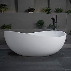 CLOVIS GOODS 20S01105-63 63 INCH SOLID SURFACE FREE STANDING OVAL SOAKER BATHTUB - MATTE WHITE