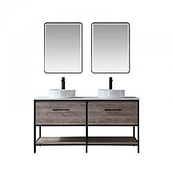 VINNOVA 701360-MXO-GW PALMA 60 INCH  VANITY IN MOXICAN OAK WITH WHITE COMPOSITE GRAIN STONE COUNTERTOP AND VESSEL SINK WITH MIRROR