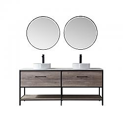 VINNOVA 701372-MXO-GW PALMA 72 INCH  VANITY IN MOXICAN OAK WITH WHITE COMPOSITE GRAIN STONE COUNTERTOP AND VESSEL SINK WITH MIRROR