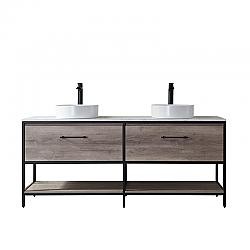 VINNOVA 701372-MXO-GW-NM PALMA 72 INCH  VANITY IN MOXICAN OAK WITH WHITE COMPOSITE GRAIN STONE COUNTERTOP AND VESSEL SINK WITHOUT MIRROR