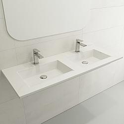 BOCCHI 1111-0132 RAVENNA 48 INCH WALL-MOUNTED SINK FIRECLAY DOUBLE BOWL FOR TWO 1-HOLE FAUCETS WITH OVERFLOWS