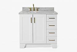 ARIEL Q037SLCWOVO TAYLOR 37 INCH LEFT OFFSET OVAL SINK VANITY WITH CARRARA WHITE MARBLE COUNTERTOP