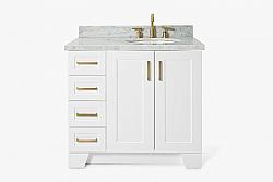 ARIEL Q037SRCWOVO TAYLOR 37 INCH RIGHT OFFSET OVAL SINK VANITY WITH CARRARA WHITE MARBLE COUNTERTOP