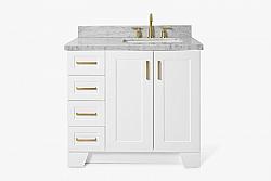 ARIEL Q037SRCWRVO TAYLOR 37 INCH RIGHT OFFSET RECTANGLE SINK VANITY WITH CARRARA WHITE MARBLE COUNTERTOP