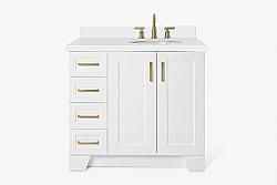 ARIEL Q037SRWQOVO TAYLOR 37 INCH RIGHT OFFSET OVAL SINK VANITY WITH WHITE QUARTZ COUNTERTOP