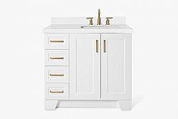 ARIEL Q037SRWQRVO TAYLOR 37 INCH RIGHT OFFSET RECTANGLE SINK VANITY WITH WHITE QUARTZ COUNTERTOP