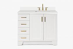 ARIEL Q043SRWQRVO TAYLOR 43 INCH RIGHT OFFSET RECTANGLE SINK VANITY WITH WHITE QUARTZ COUNTERTOP