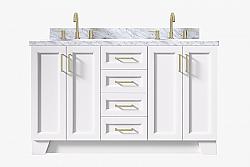 ARIEL Q061DCWOVO TAYLOR 61 INCH DOUBLE OVAL SINK VANITY WITH CARRARA WHITE MARBLE COUNTERTOP