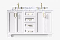 ARIEL Q061DCWRVO TAYLOR 61 INCH DOUBLE RECTANGLE SINK VANITY WITH CARRARA WHITE MARBLE COUNTERTOP