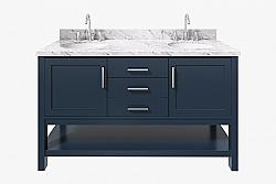 ARIEL R061DCWOVO BAYHILL 61 INCH DOUBLE OVAL SINK VANITY WITH CARRARA WHITE MARBLE COUNTERTOP