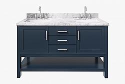 ARIEL R061DCWRVO BAYHILL 61 INCH DOUBLE RECTANGLE SINK VANITY WITH CARRARA WHITE MARBLE COUNTERTOP
