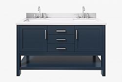 ARIEL R061DWQRVO BAYHILL 61 INCH DOUBLE RECTANGLE SINK VANITY WITH WHITE QUARTZ COUNTERTOP