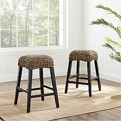 CROSLEY CF502527-SG EDGEWATER 2PC BACKLESS COUNTER STOOL SET IN SEAGRASS AND DARKBROWN