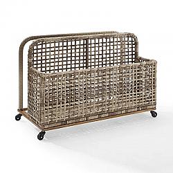 CROSLEY CO7308BR-GY RIDLEY OUTDOOR WICKER AND METAL POOL STORAGE CADDY DISTRESSED IN GRAY AND BROWN