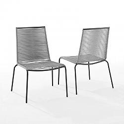 CROSLEY MO74965MB-GY FENTON 2PC OUTDOOR WICKER STACKABLE CHAIR SET IN GRAY AND MATTE BLACK