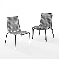 CROSLEY MO74966MB-GY FENTON 4PC OUTDOOR WICKER STACKABLE CHAIR SET IN GRAY AND MATTE BLACK