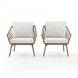 CROSLEY CO7372NA-CR JUNIPER 2PC INDOOR OR OUTDOOR WICKER ARMCHAIR SET CREME AND NATURAL